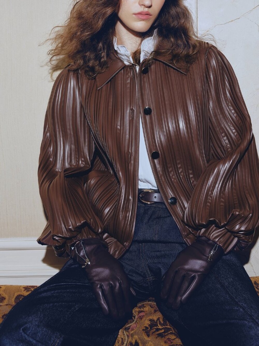 Coffee Brown Casual Women's Loose Long Sleeve Zip Front Collar Blouse Jacket